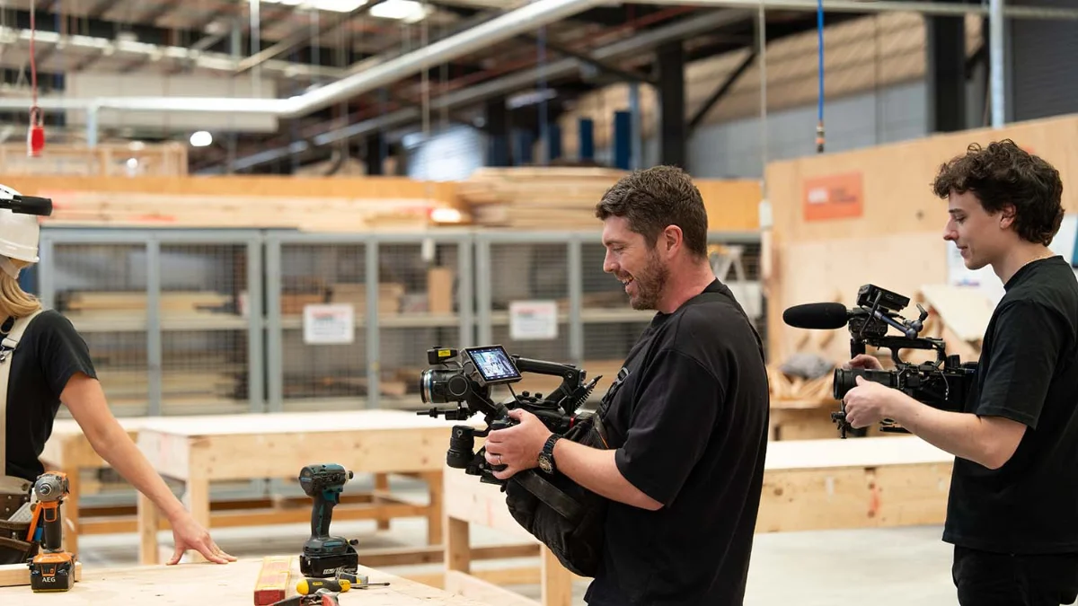 Shake crew filming on location